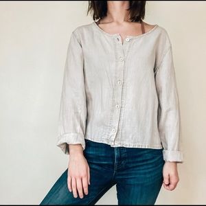 Flax Linen Cream Scoop Neck Cardigan Jacket Small